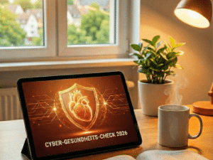 IT-Sicherheit Cyber-Versicherung 2026: Symbolbild mit Stethoskop und Tablet zur Veranschaulichung der IT-Notfallplanung und Vorsorge.