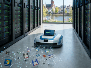 Optimierte IT-Infrastruktur in Gießen: Ein aufgeräumter Serverraum als Ergebnis professioneller Systempflege.